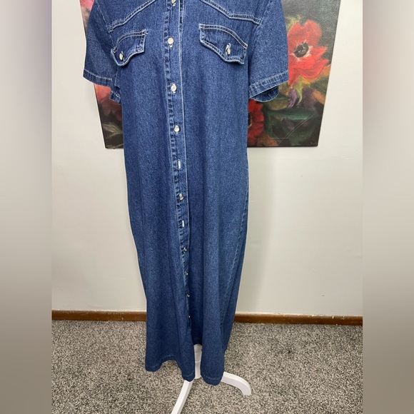 Match Vintage Made in USA Pure Cotton Denim Western Maxi Pencil Dress Sz 12 - Picture 3 of 8